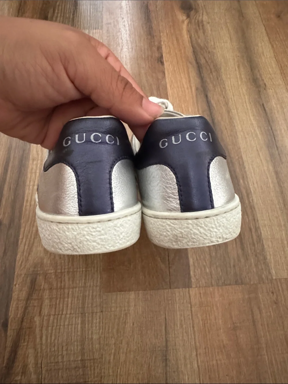 Gucci kids Ace Sneakers in metallic silver leather